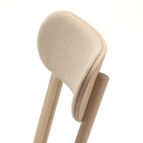 Beige upholstered dining chair with oak frame