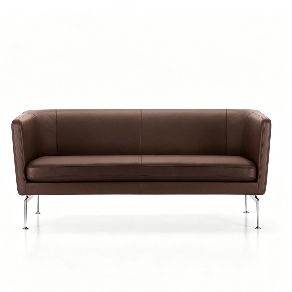 Modern dark brown faux leather 3 seater sofa